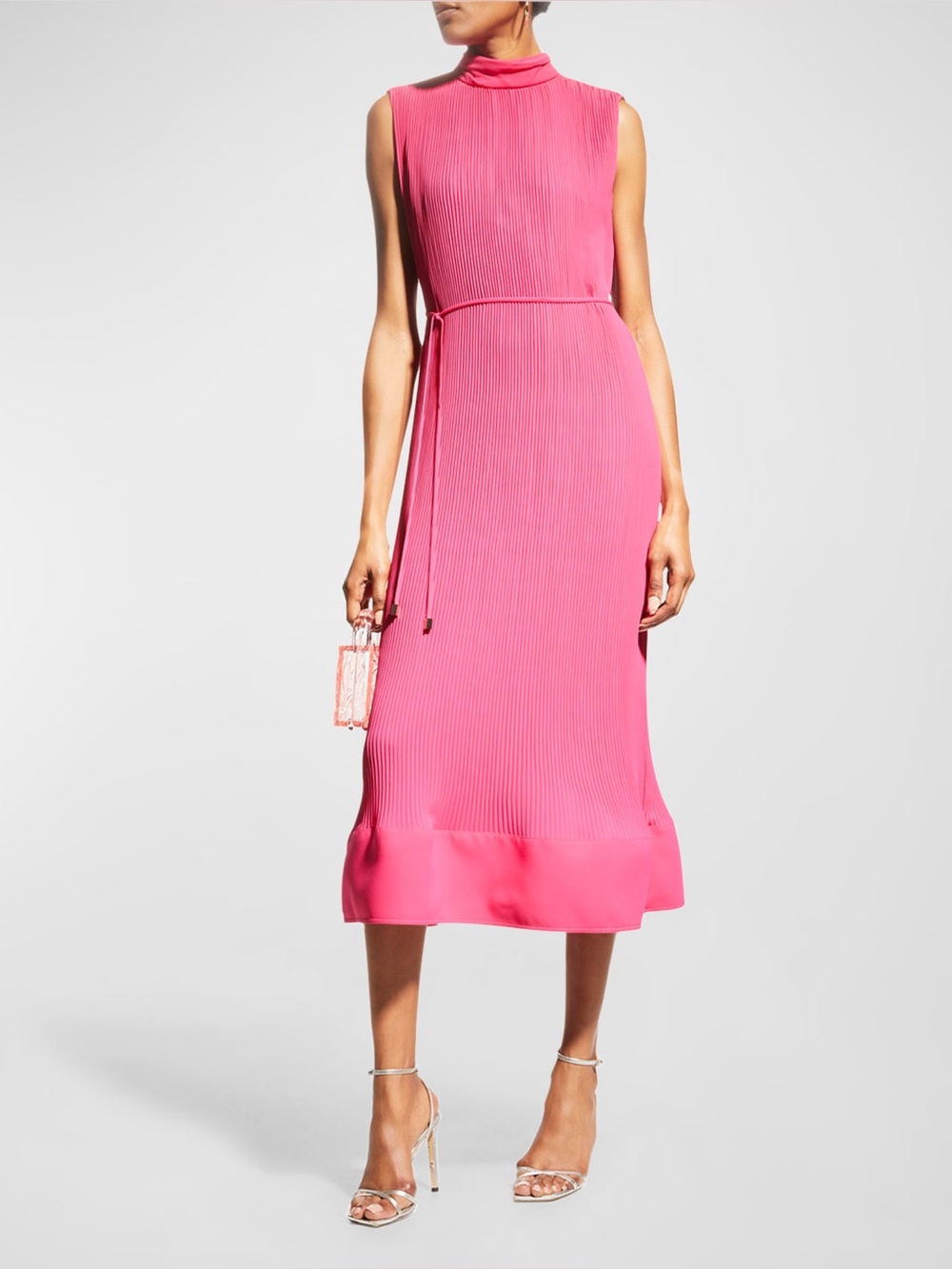 Milly Melina Solid Pleated Dress – Hot Pink – Size 8